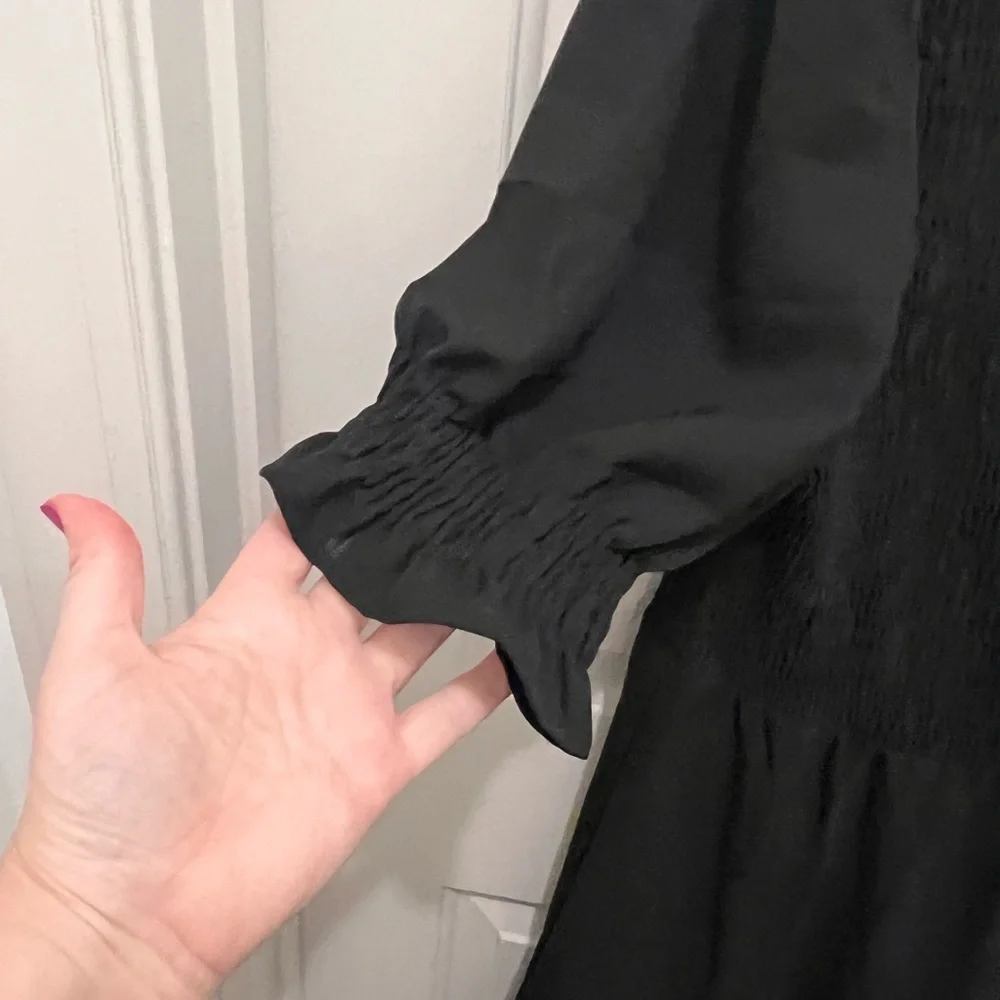 Chic Black Smocked Top Dress - Picture 5 of 6